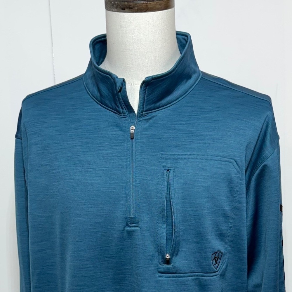 Ariat 1/4 Zip Pullover Mens XL Blue AriatTek Fleece Spellout Long Sleeve Shirt